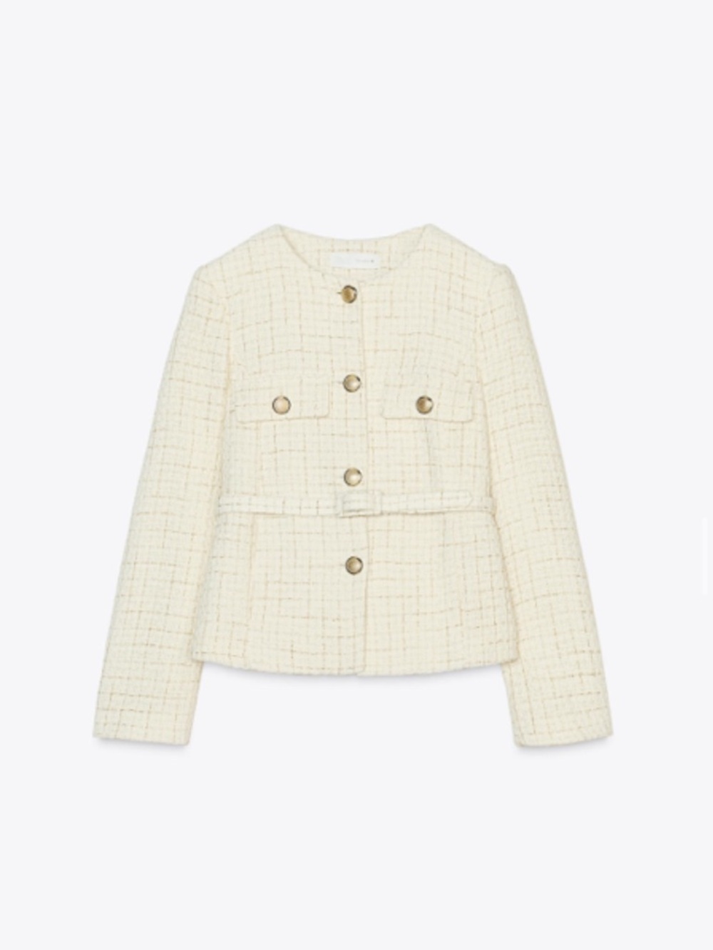 Zara BELTED TEXTURED BLAZER
Cream Tweed Button-Front Women's Jacket